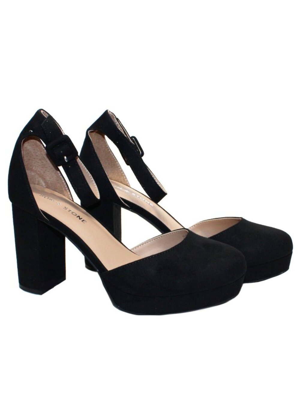 Sun + Stone Women's Birdey Ankle Strap Block Heel Platform Pumps Black 8.5 NIB